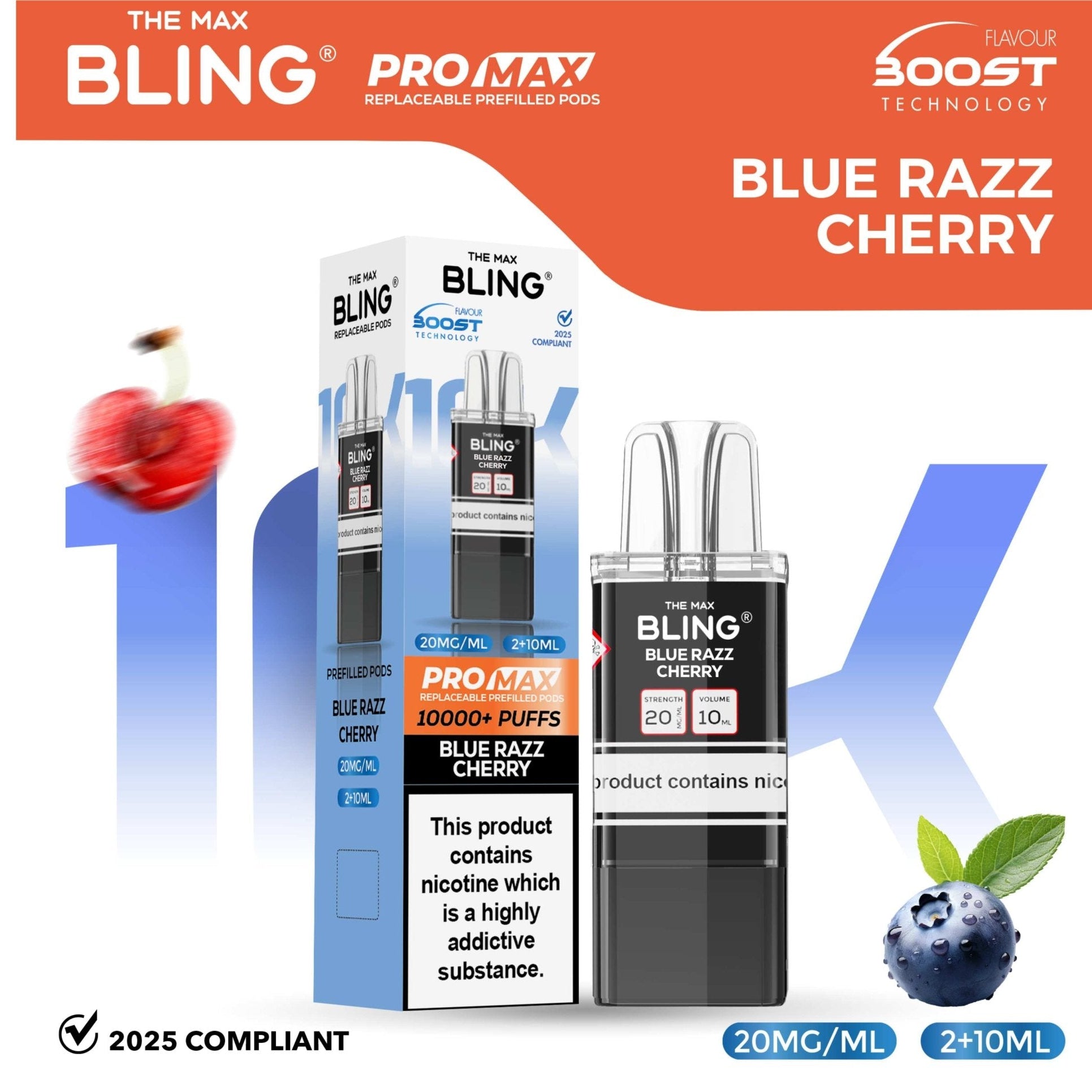 bulk wholesale The Bling 10k Pro Max Replacement Pods (BOX OF 5) - Blue Razz Cherry