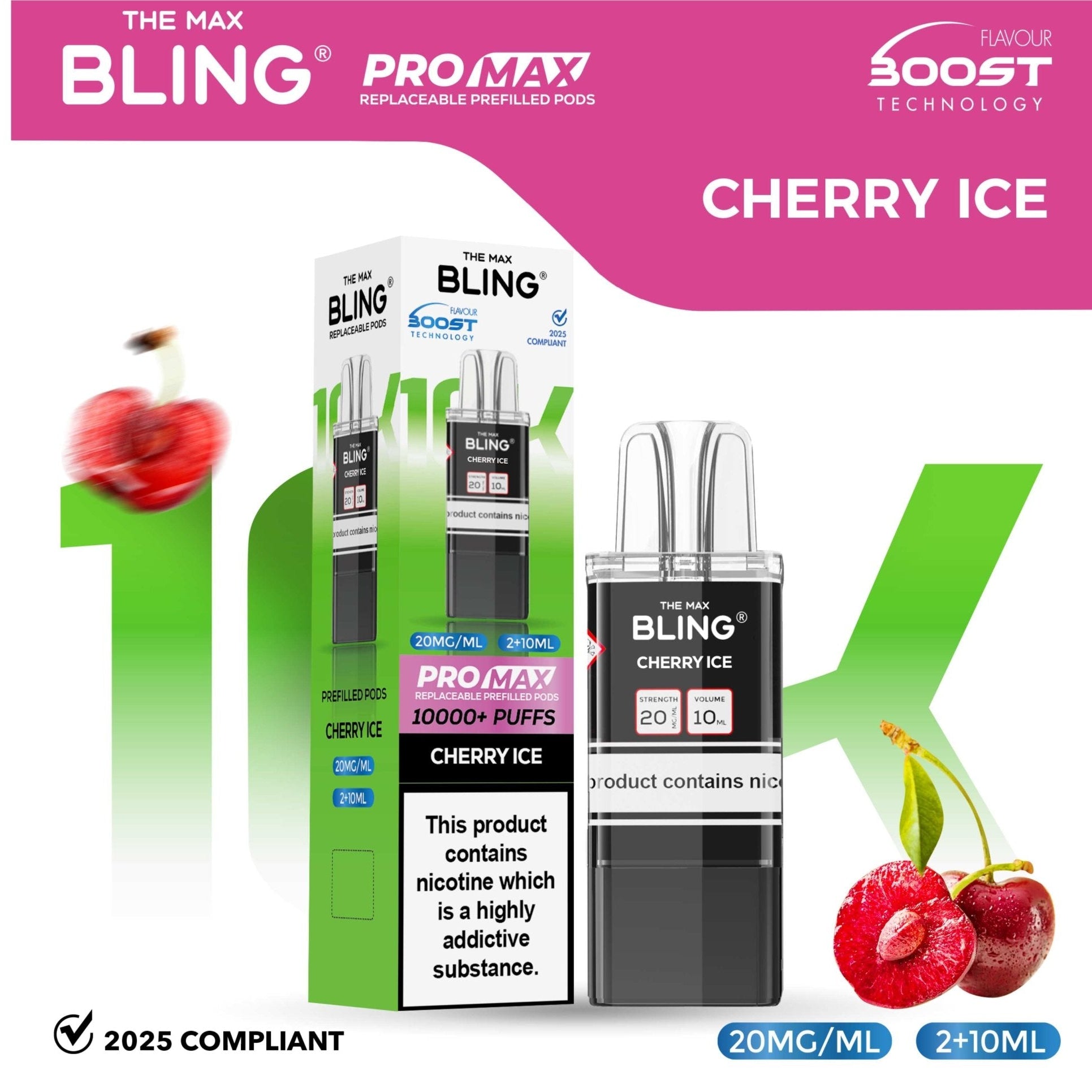 bulk wholesale The Bling 10k Pro Max Replacement Pods (BOX OF 5) - Cherry Ice