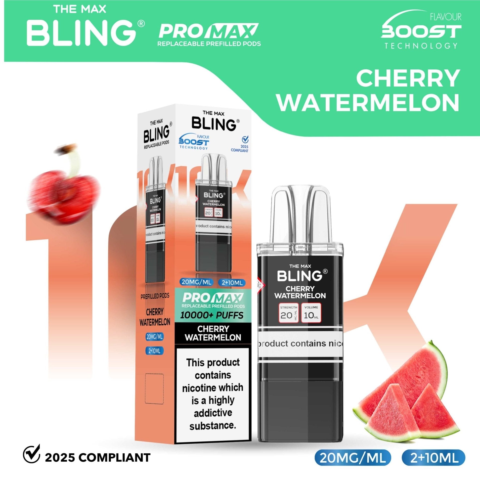 bulk wholesale The Bling 10k Pro Max Replacement Pods (BOX OF 5) - Cherry Watermelon