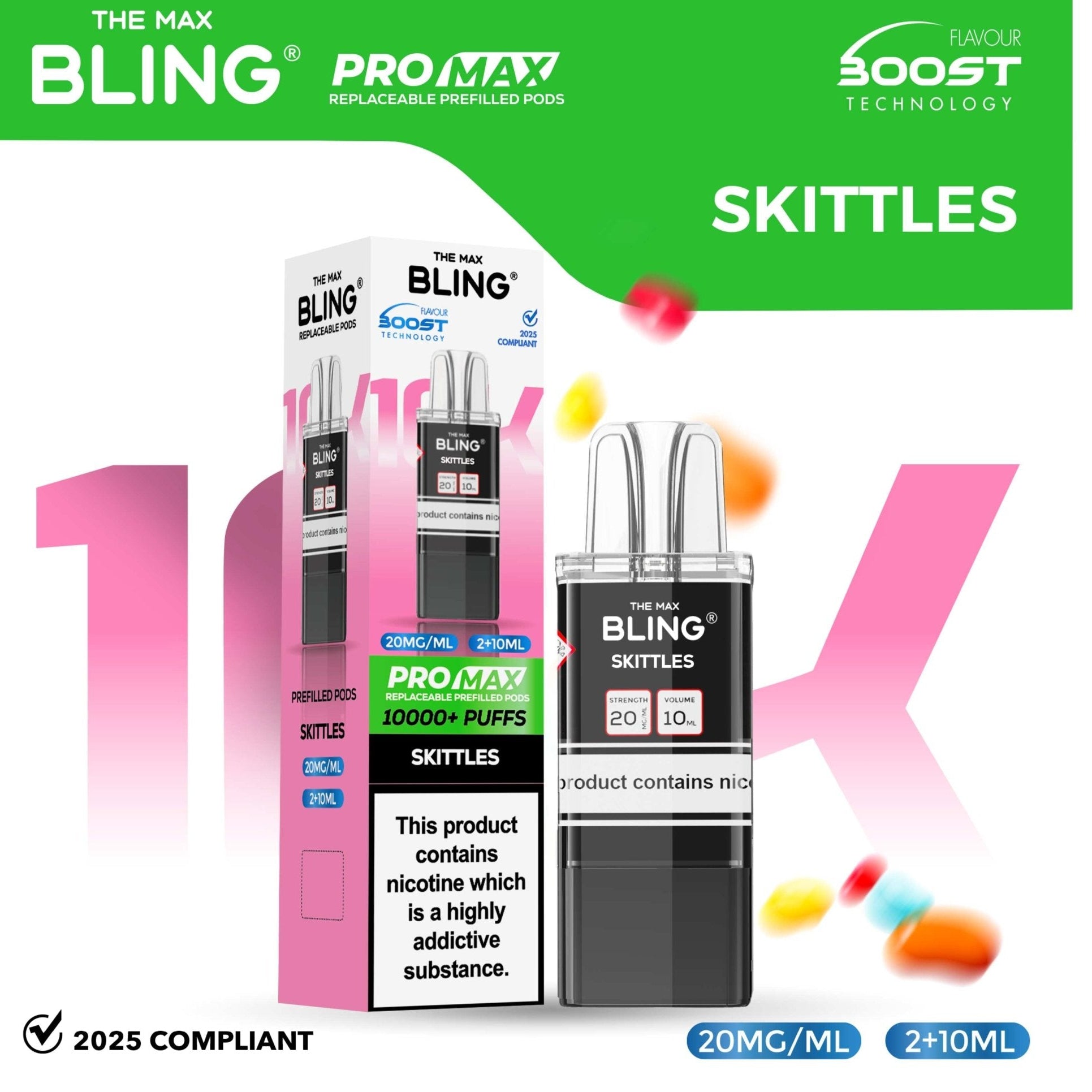 bulk wholesale The Bling 10k Pro Max Replacement Pods (BOX OF 5) - Skittles