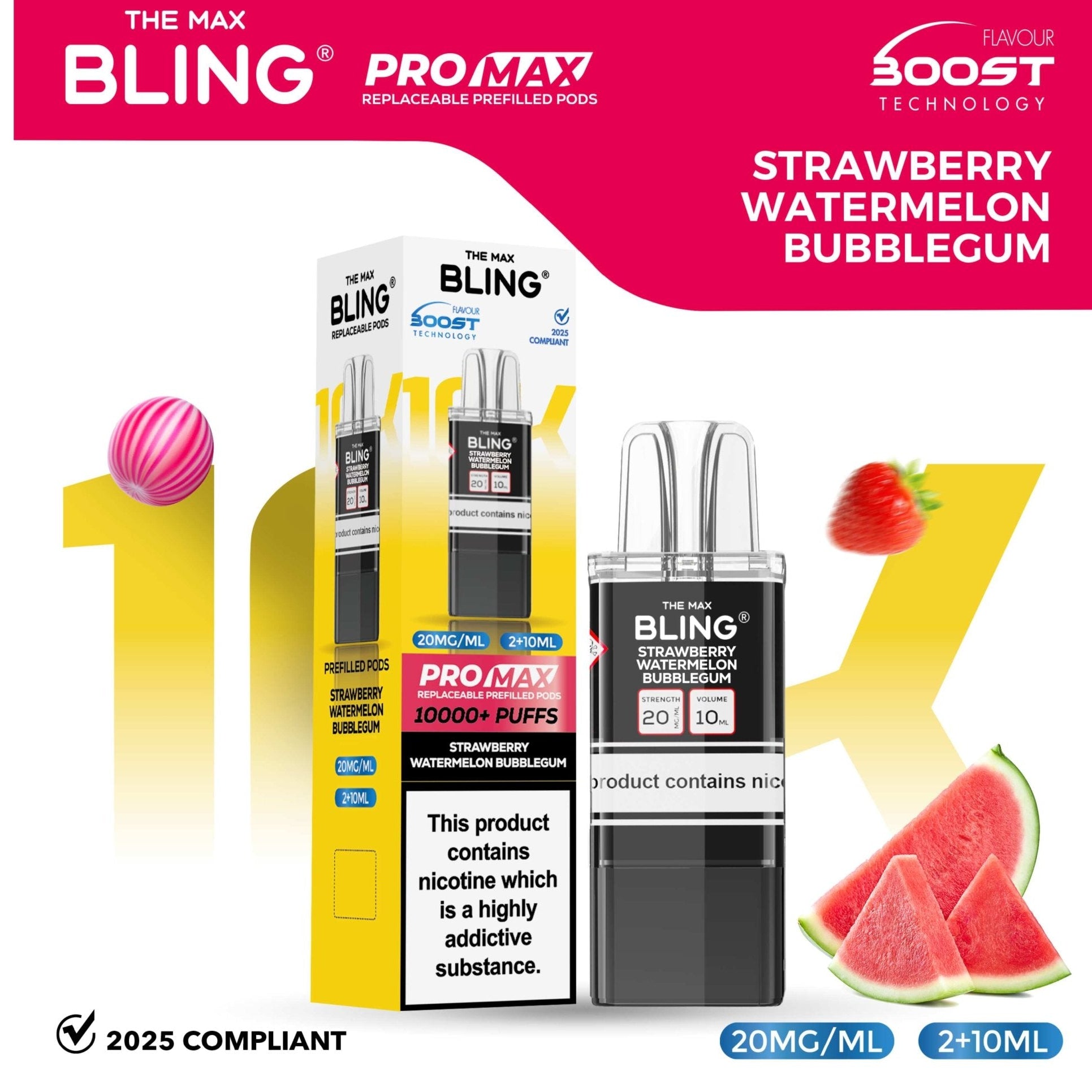 bulk wholesale The Bling 10k Pro Max Replacement Pods (BOX OF 5) - Strawberry Watermelon Bubble Gum