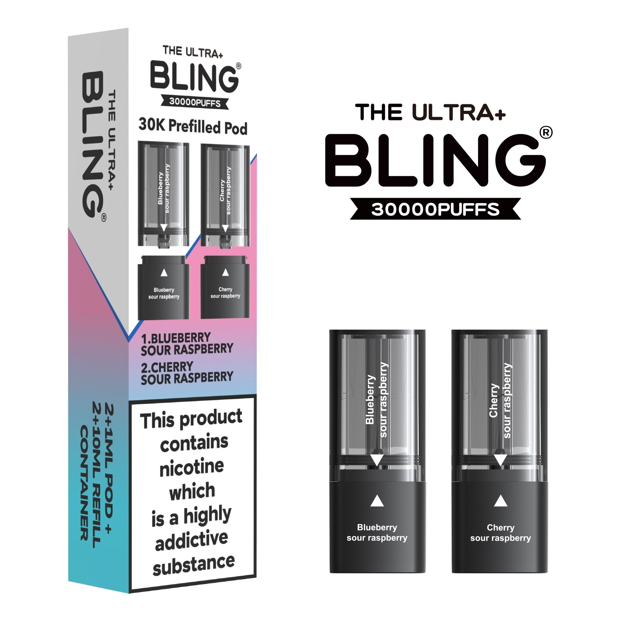 bulk wholesale The Bling Ultra Plus 30k Replacement Pods Pack of 5 - Blueberry Sour Raspberry/Cherry Sour Raspberry