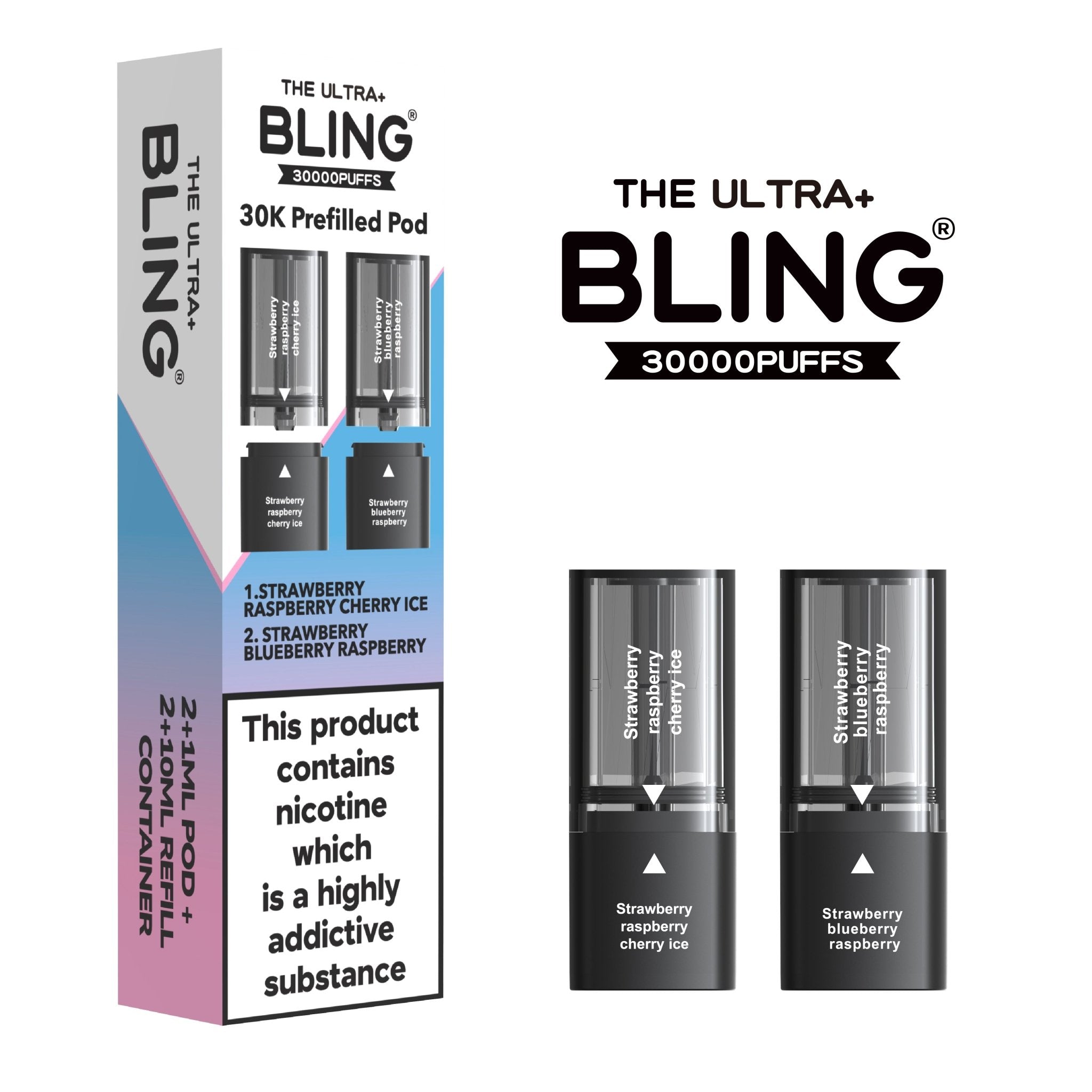 bulk wholesale The Bling Ultra Plus 30k Replacement Pods Pack of 5 - Strawberry Raspberry Cherry Ice/Strawberry Blueberry Raspberry