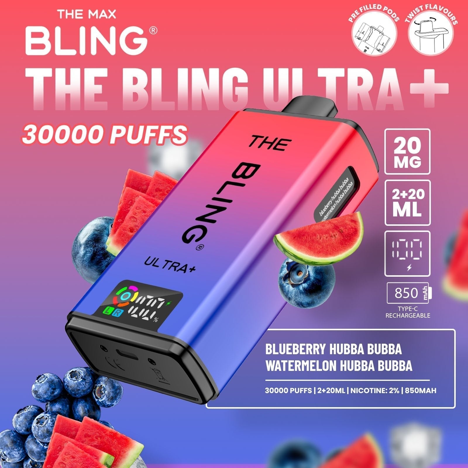 The Bling Ultra Plus 30k Prefilled Vape Pod Kit Box of 5 - #Simbavapeswholesale#