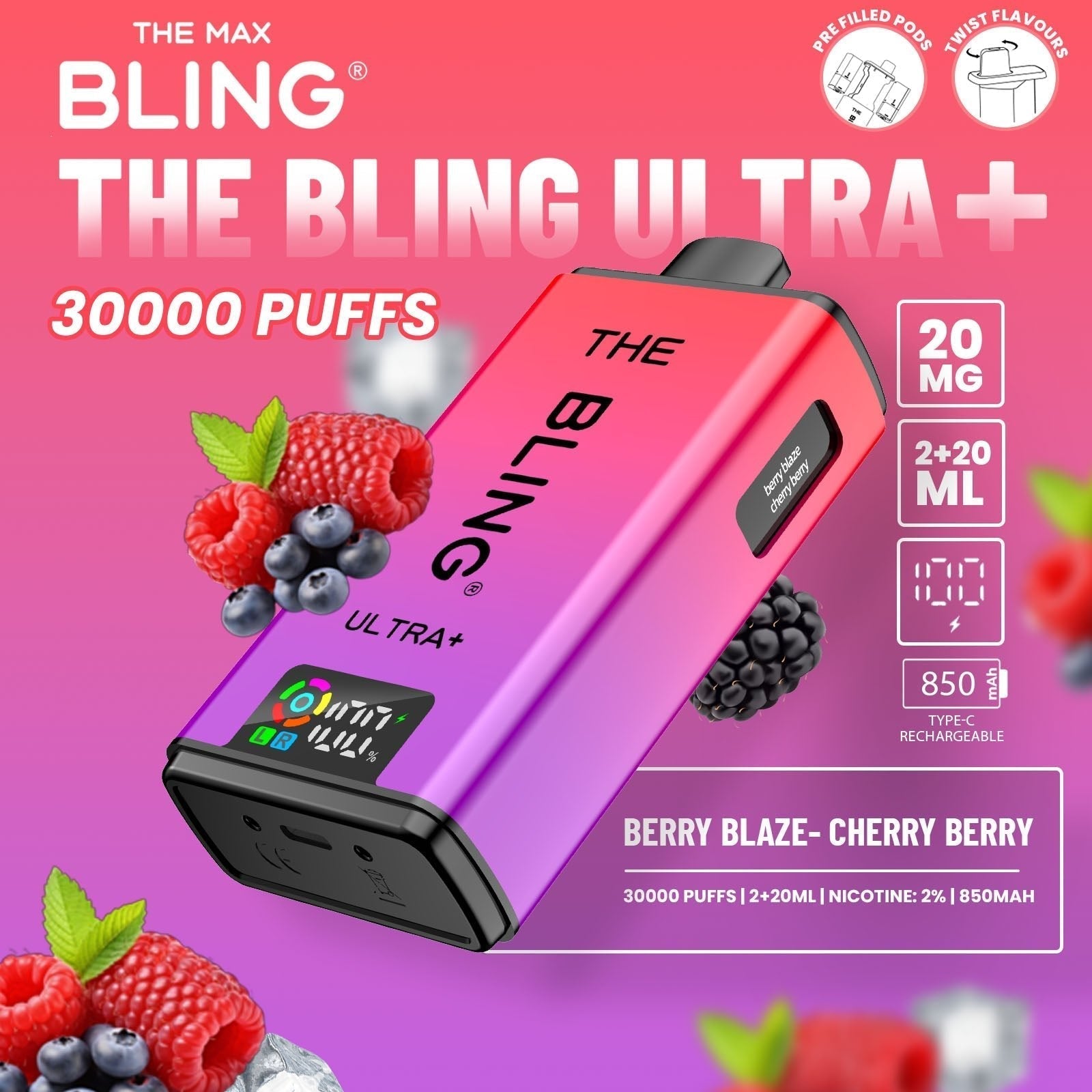 The Bling Ultra Plus 30k Prefilled Vape Pod Kit Box of 5 - #Simbavapeswholesale#
