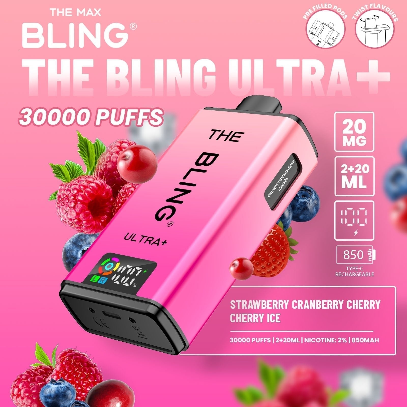 The Bling Ultra Plus 30k Prefilled Vape Pod Kit Box of 5 - #Simbavapeswholesale#