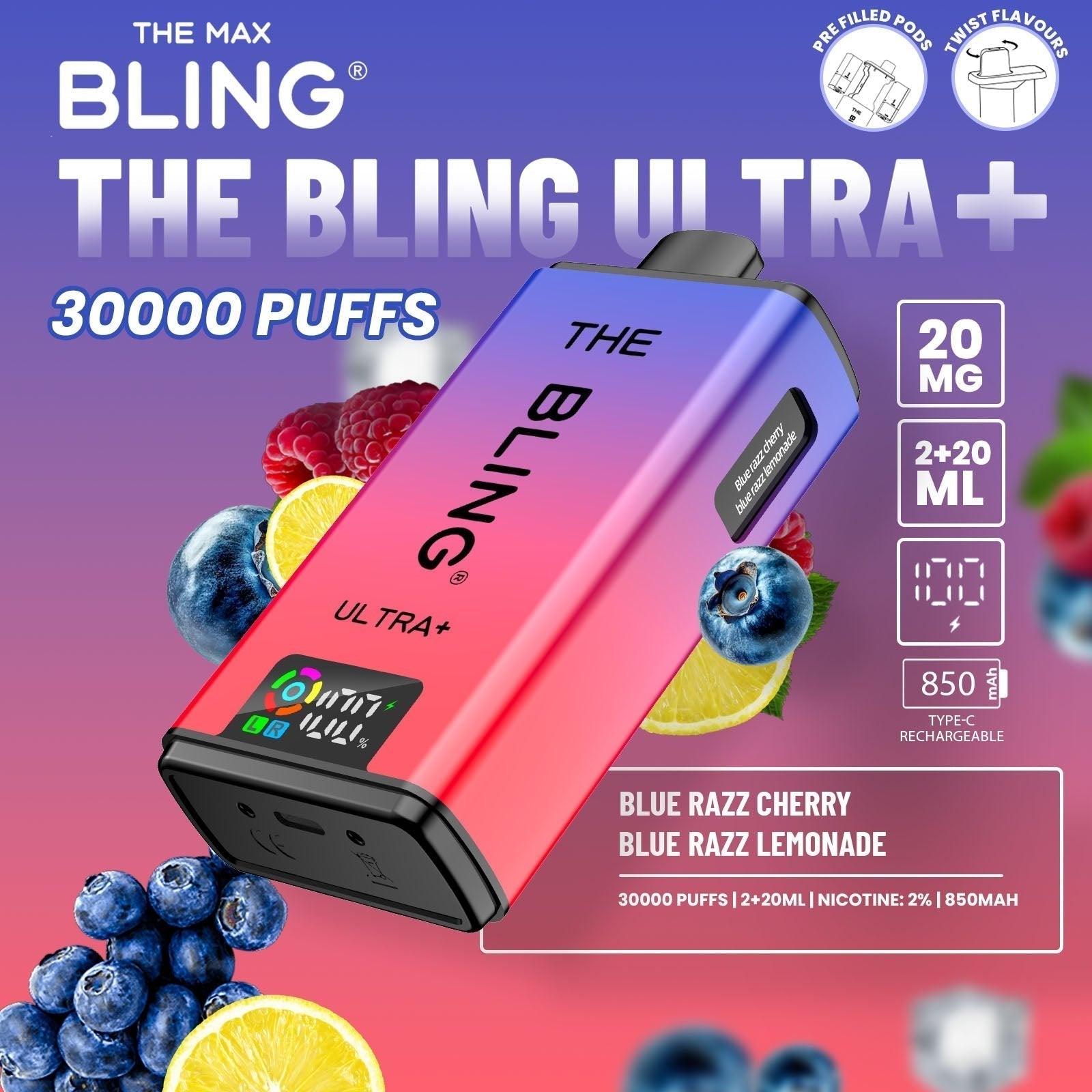 The Bling Ultra Plus 30k Prefilled Vape Pod Kit Box of 5 - #Simbavapeswholesale#