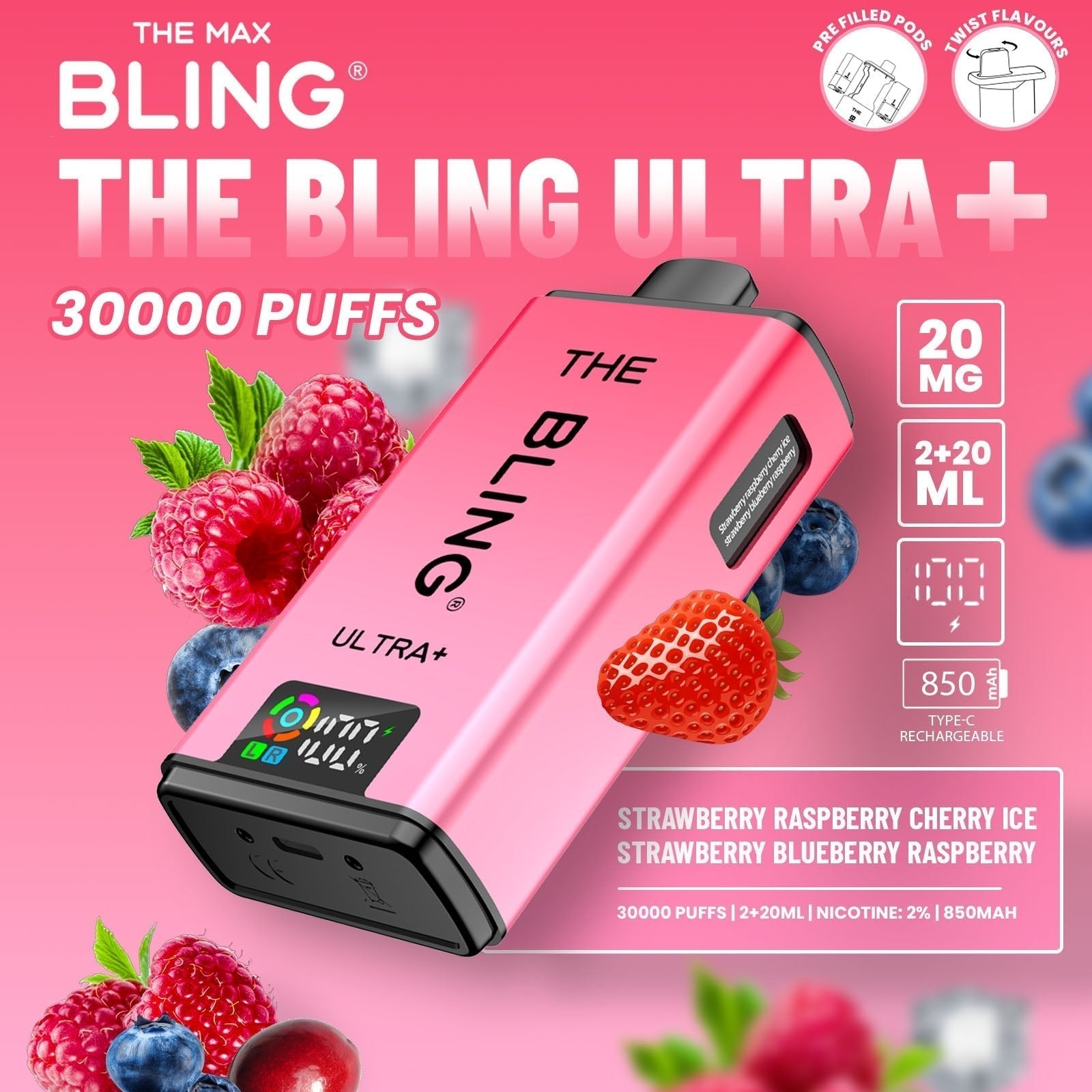 The Bling Ultra Plus 30k Prefilled Vape Pod Kit Box of 5 - #Simbavapeswholesale#