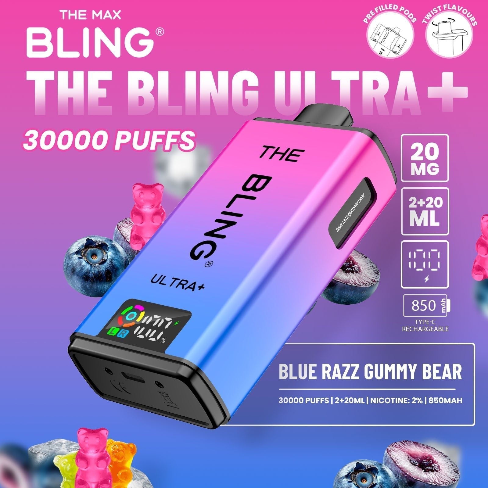 The Bling Ultra Plus 30k Prefilled Vape Pod Kit Box of 5 - #Simbavapeswholesale#