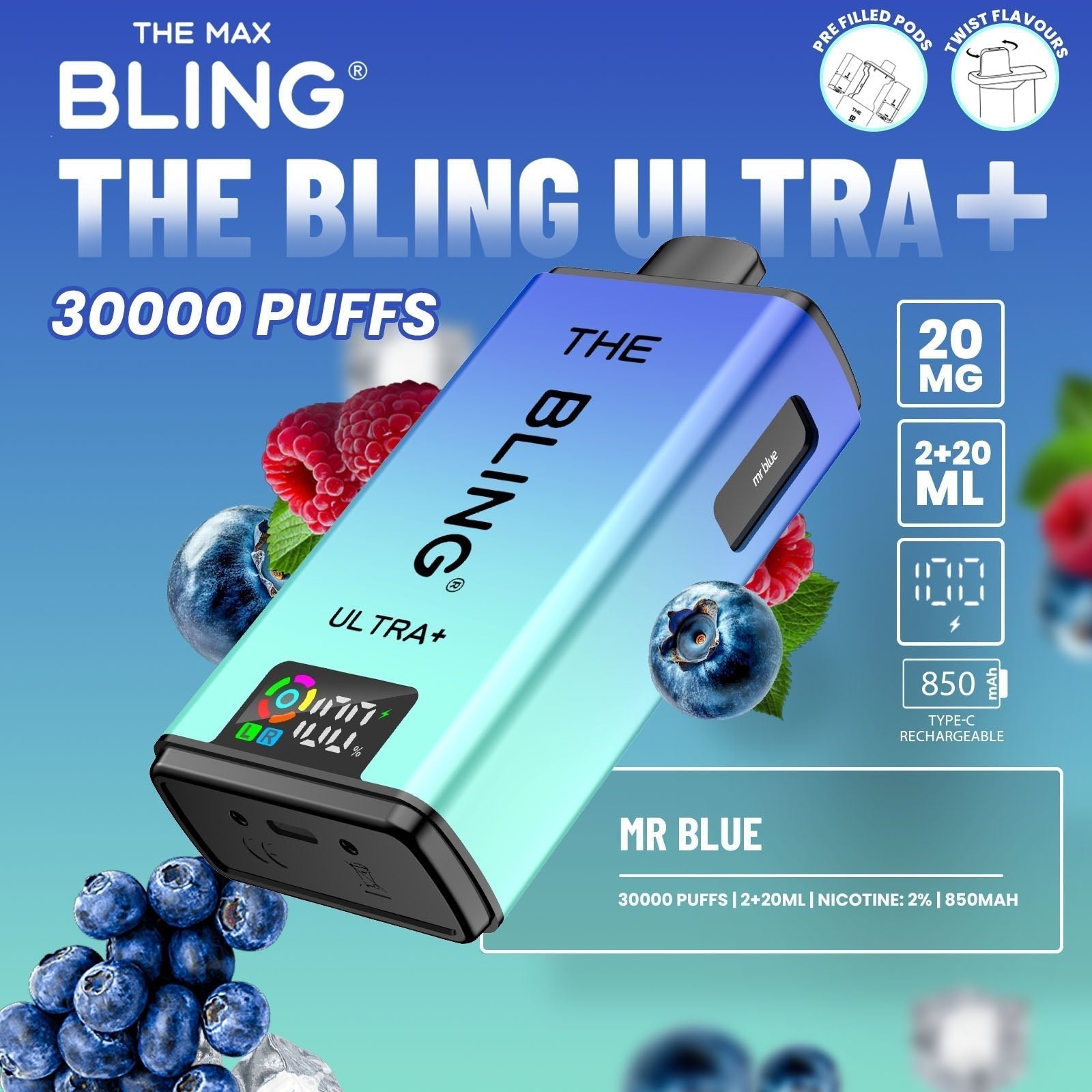 The Bling Ultra Plus 30k Prefilled Vape Pod Kit Box of 5 - #Simbavapeswholesale#