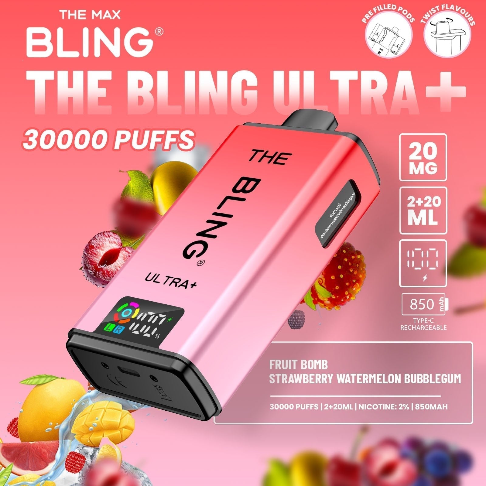 The Bling Ultra Plus 30k Prefilled Vape Pod Kit Box of 5 - #Simbavapeswholesale#
