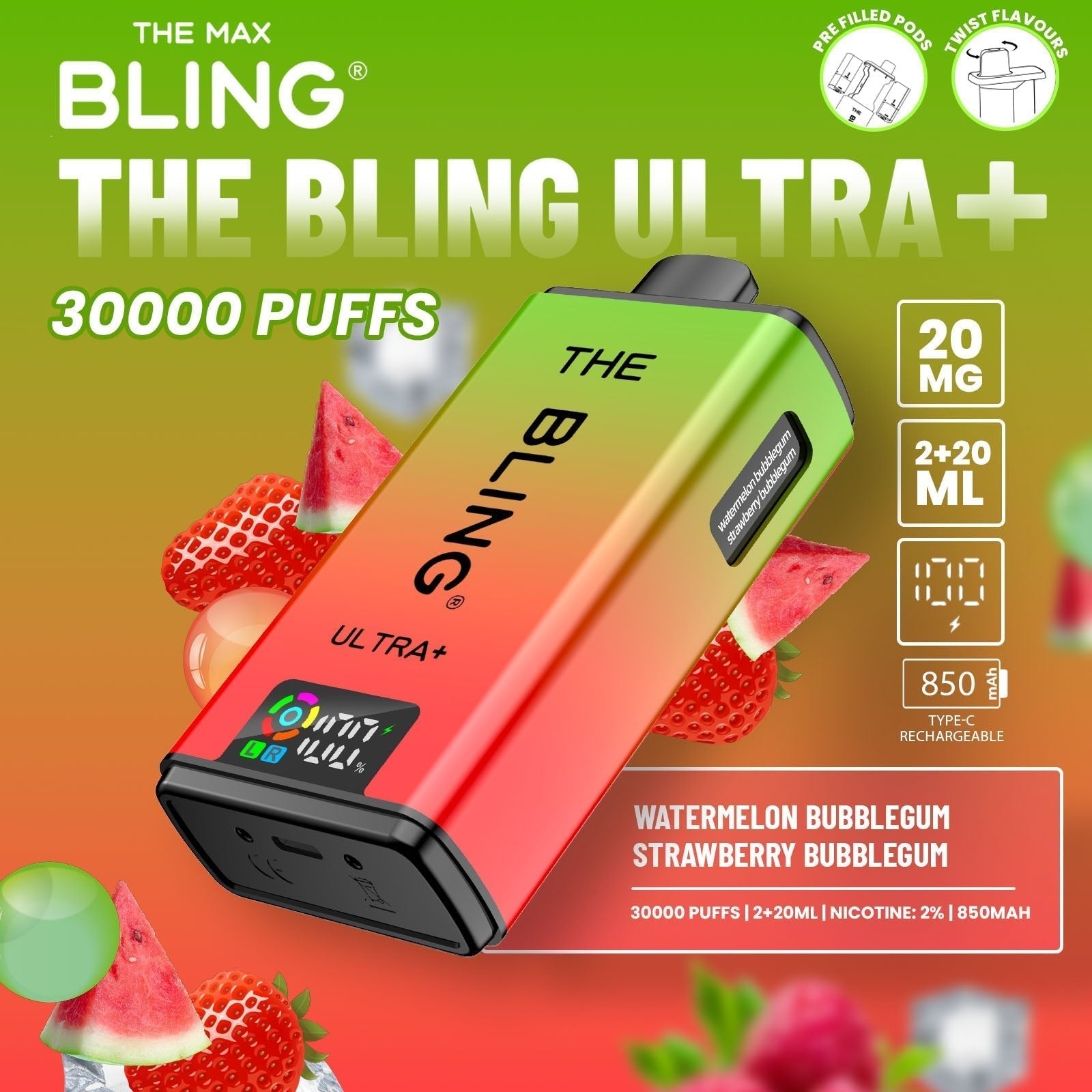 The Bling Ultra Plus 30k Prefilled Vape Pod Kit Box of 5 - #Simbavapeswholesale#