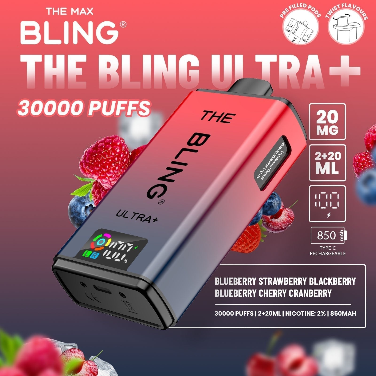The Bling Ultra Plus 30k Prefilled Vape Pod Kit Box of 5 - #Simbavapeswholesale#