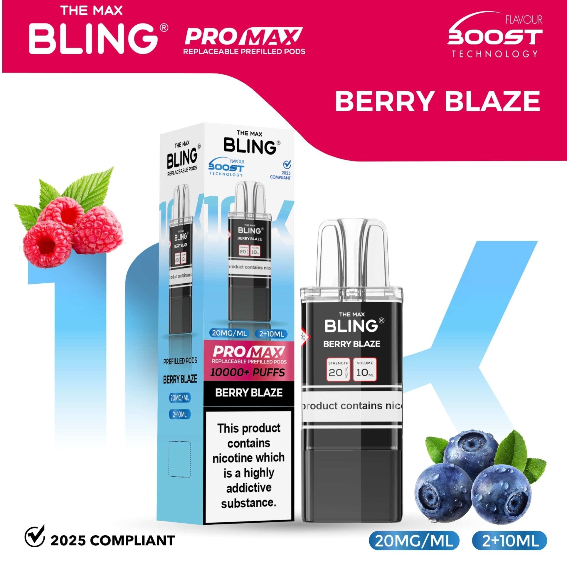 bulk wholesale The Bling 10k Pro Max Replacement Pods (BOX OF 5) - Berry Blaze