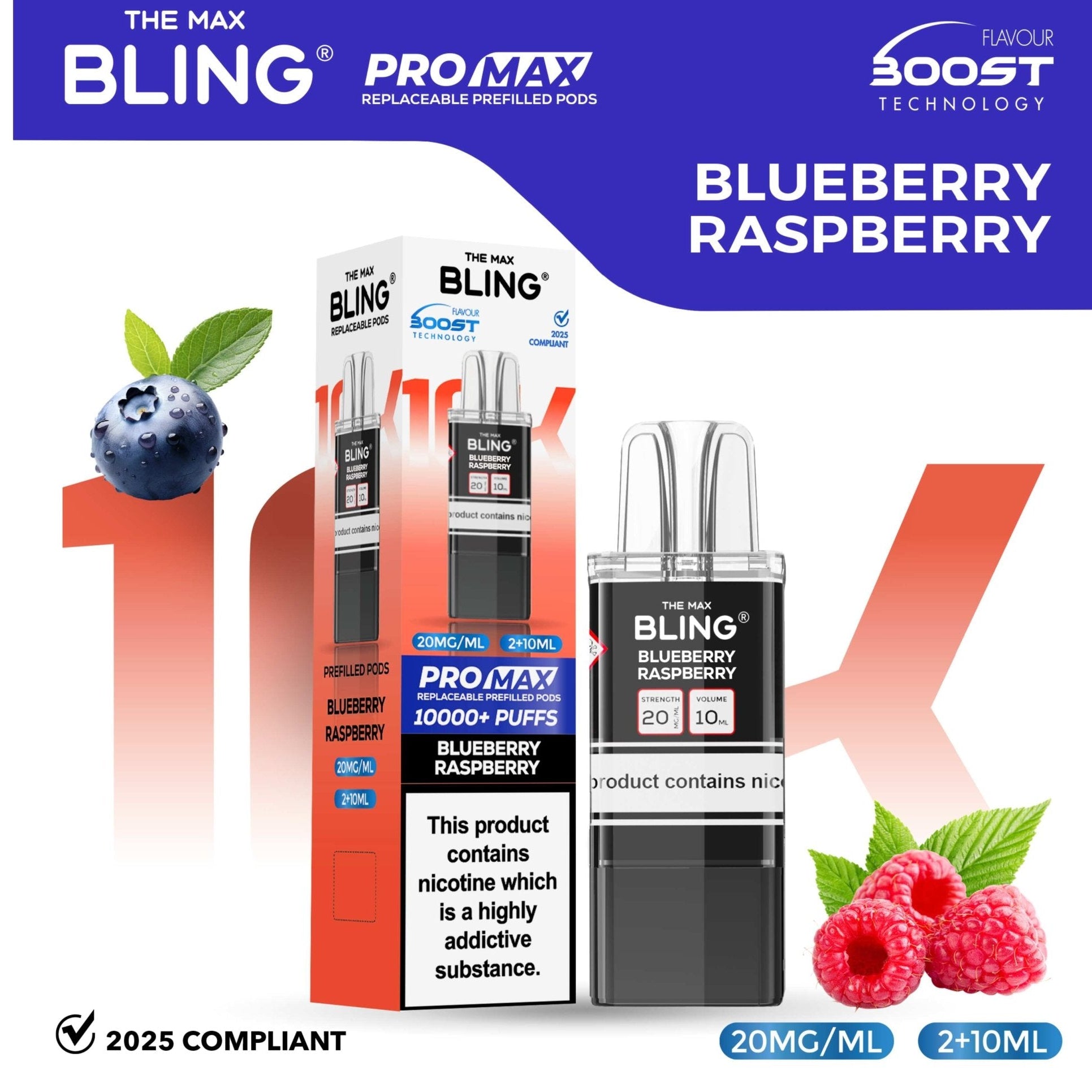bulk wholesale The Bling 10k Pro Max Replacement Pods (BOX OF 5) - Blueberry Raspberry