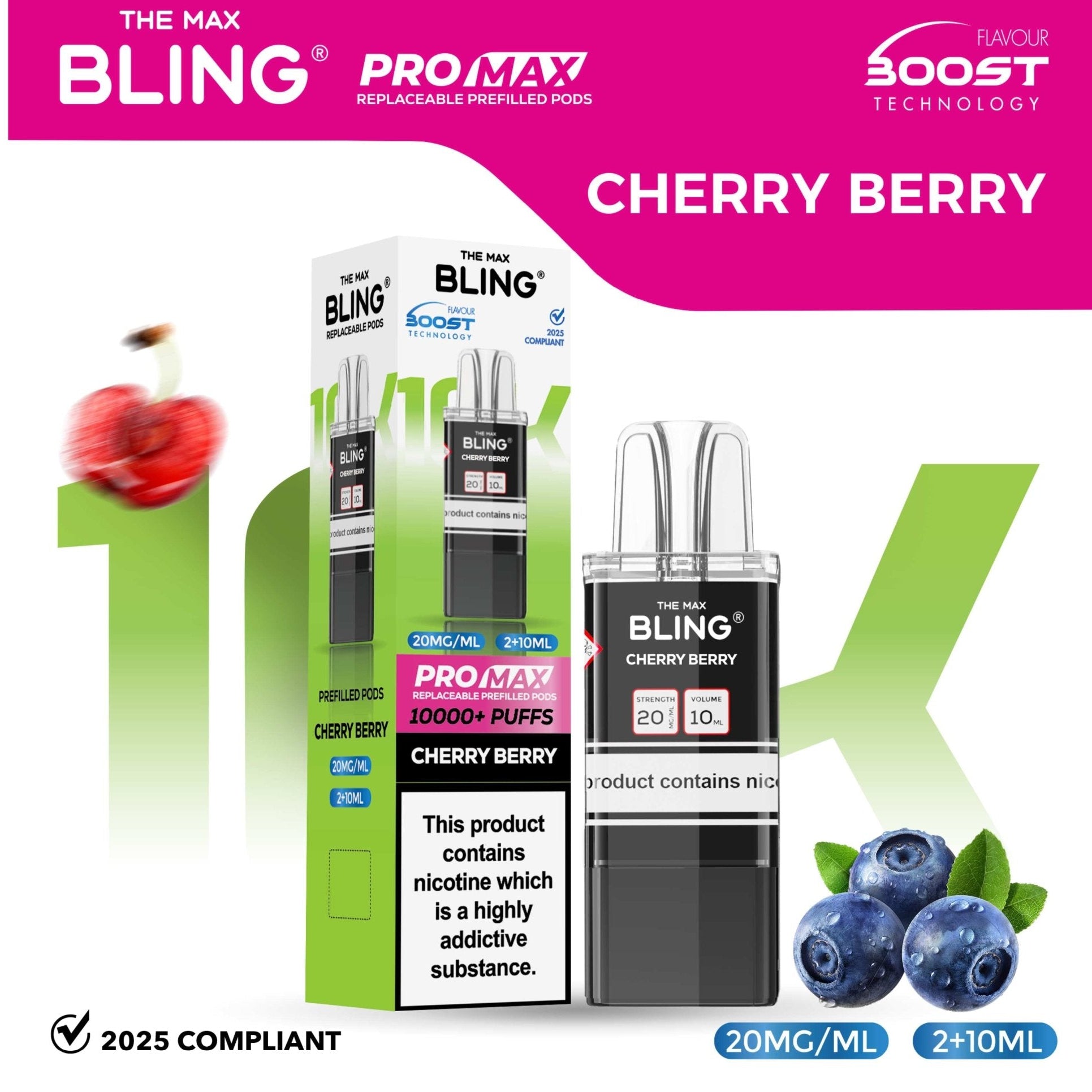 bulk wholesale The Bling 10k Pro Max Replacement Pods (BOX OF 5) - Cherry Berry