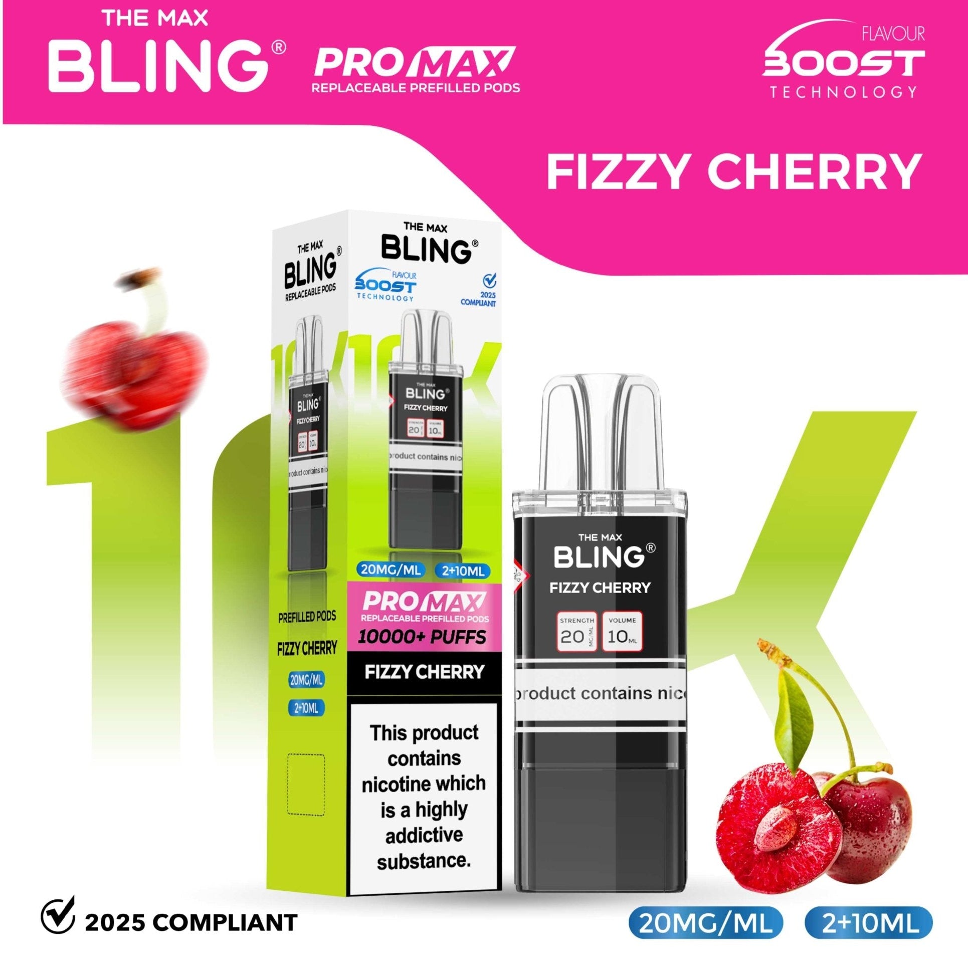 bulk wholesale The Bling 10k Pro Max Replacement Pods (BOX OF 5) - Fizzy Cherry