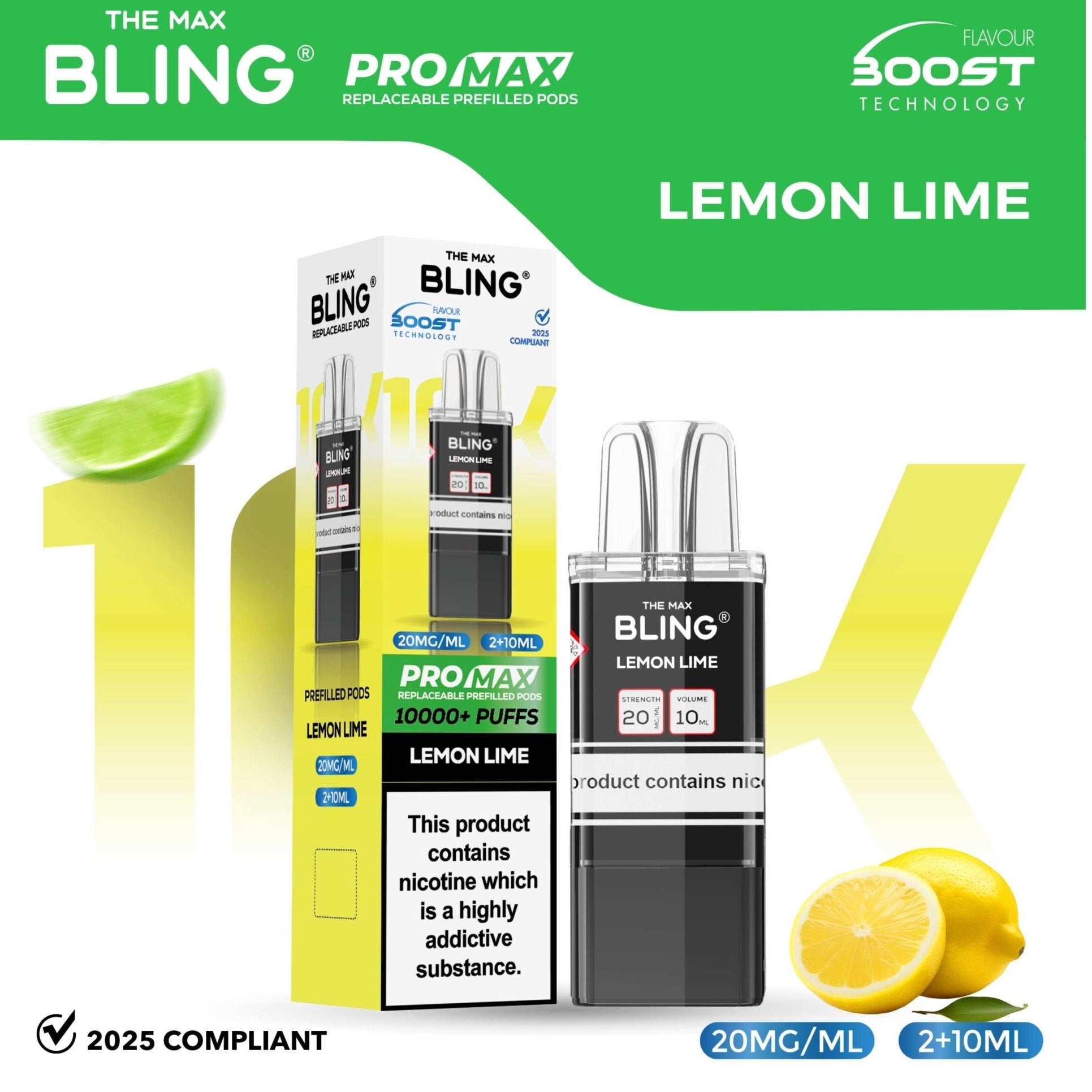 bulk wholesale The Bling 10k Pro Max Replacement Pods (BOX OF 5) - Lemon Lime
