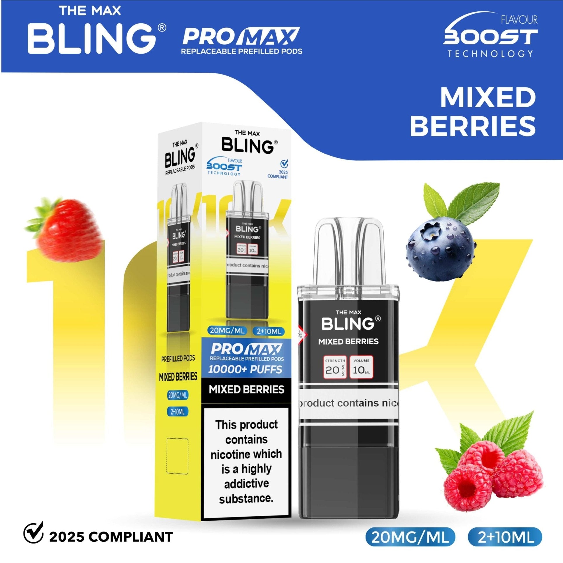 bulk wholesale The Bling 10k Pro Max Replacement Pods (BOX OF 5) - Mixed Berries