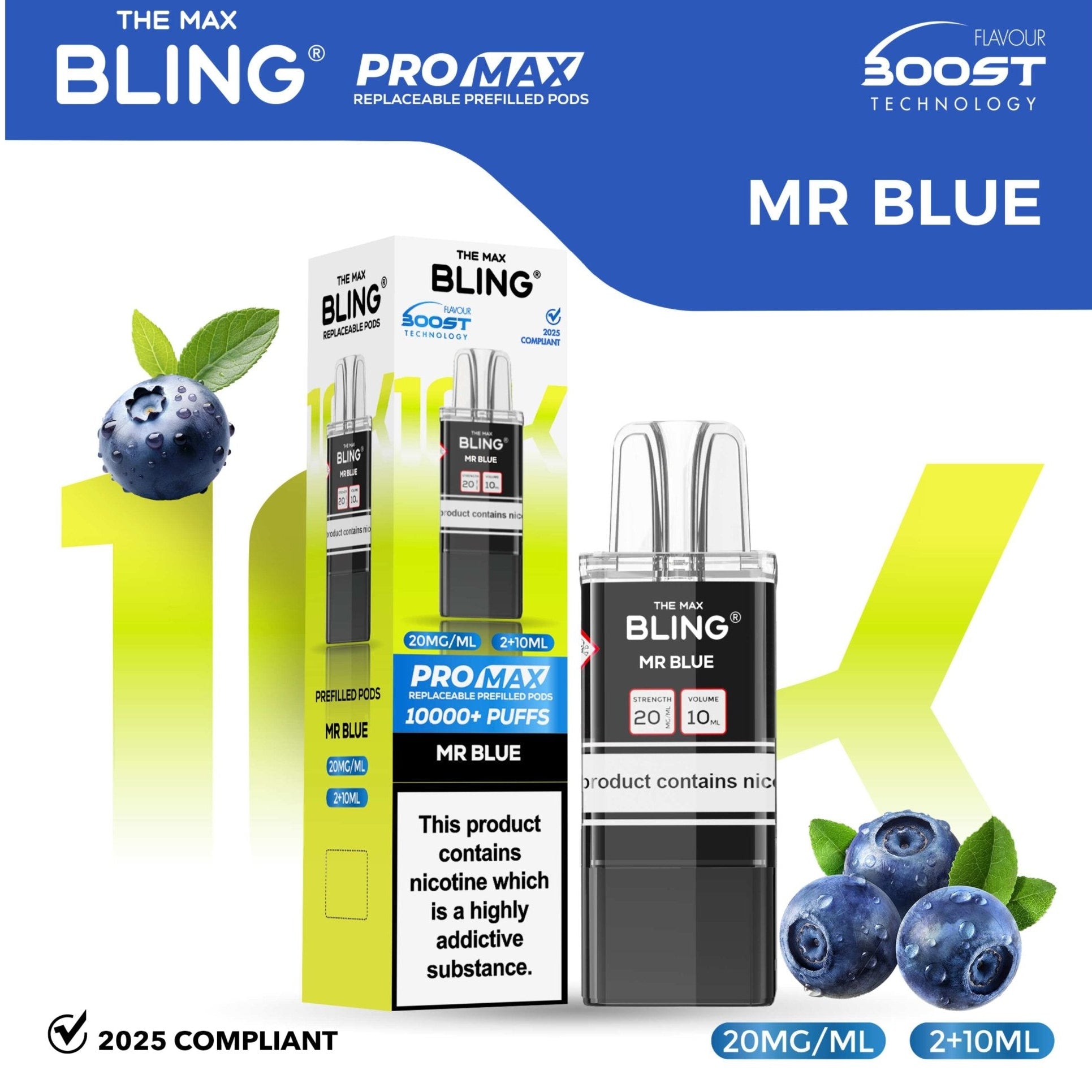 bulk wholesale The Bling 10k Pro Max Replacement Pods (BOX OF 5) - Mr Blue