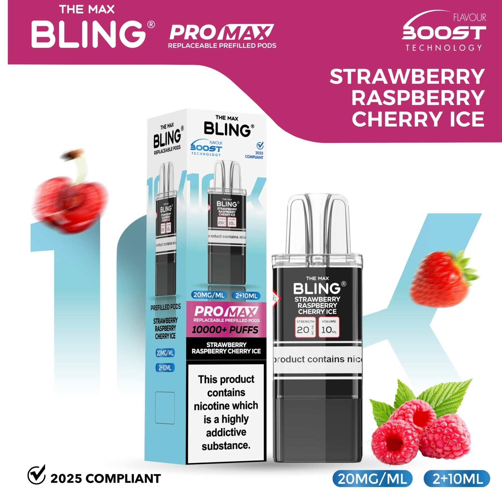 bulk wholesale The Bling 10k Pro Max Replacement Pods (BOX OF 5) - Strawberry Raspberry Cherry Ice
