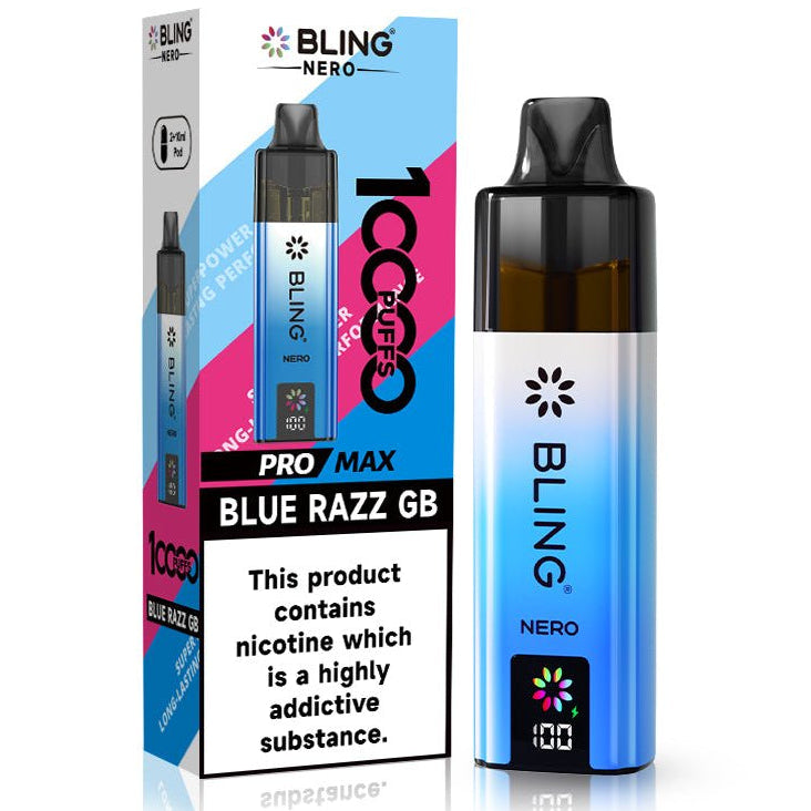 Crystal Bling Nero 10k Vape Kit Box of 5 Blue Razz GB